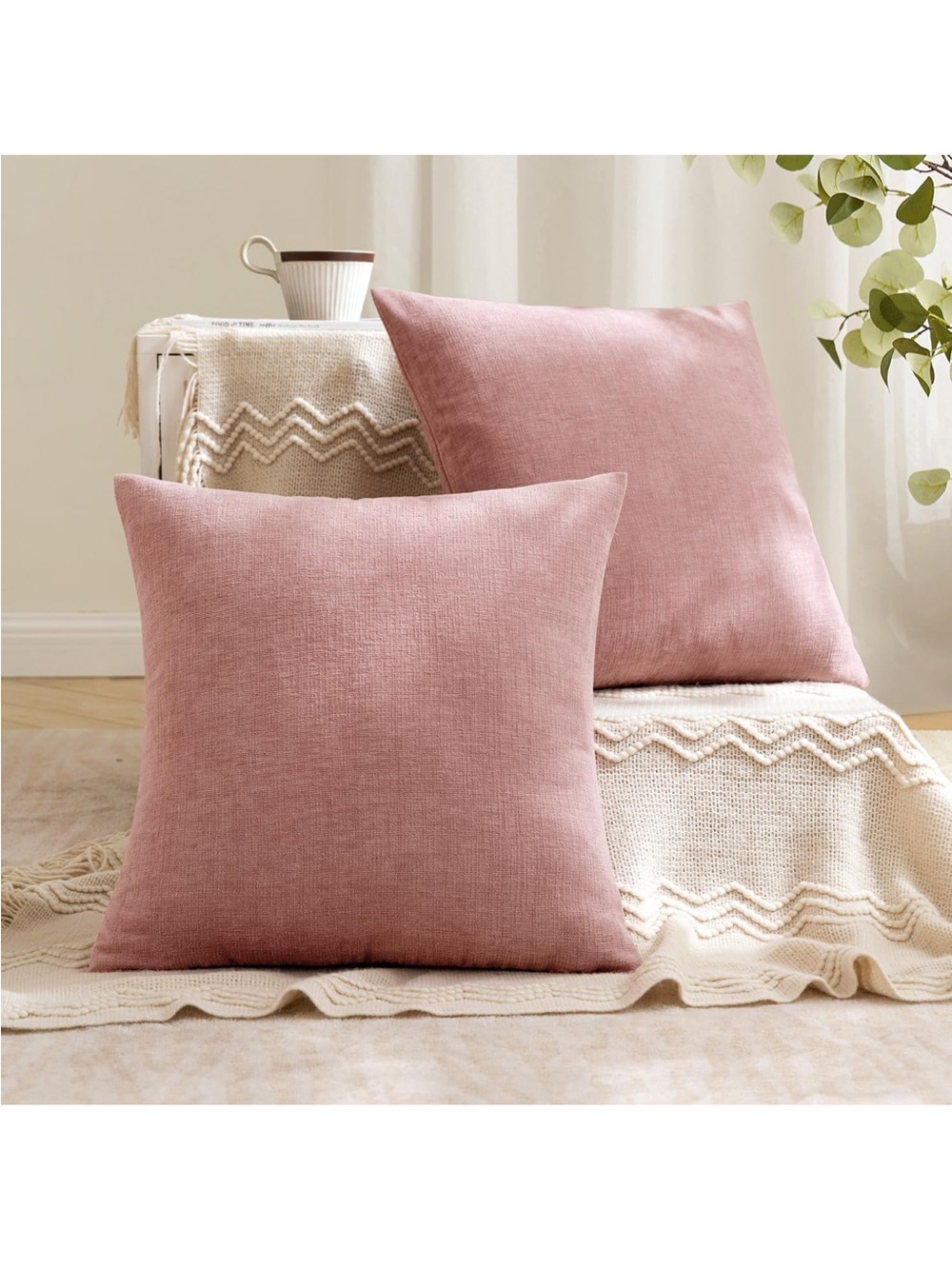 Blush Pink Chenille Couch Throw Pillow Covers, 20x20
Set of 2